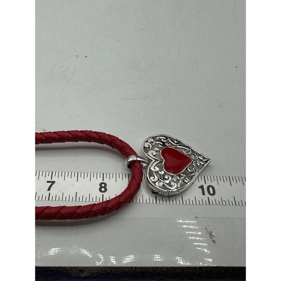 Red Braided Cord Necklace Silver Tone Heart Pendant Red Center Stone Womens - Picture 8 of 8